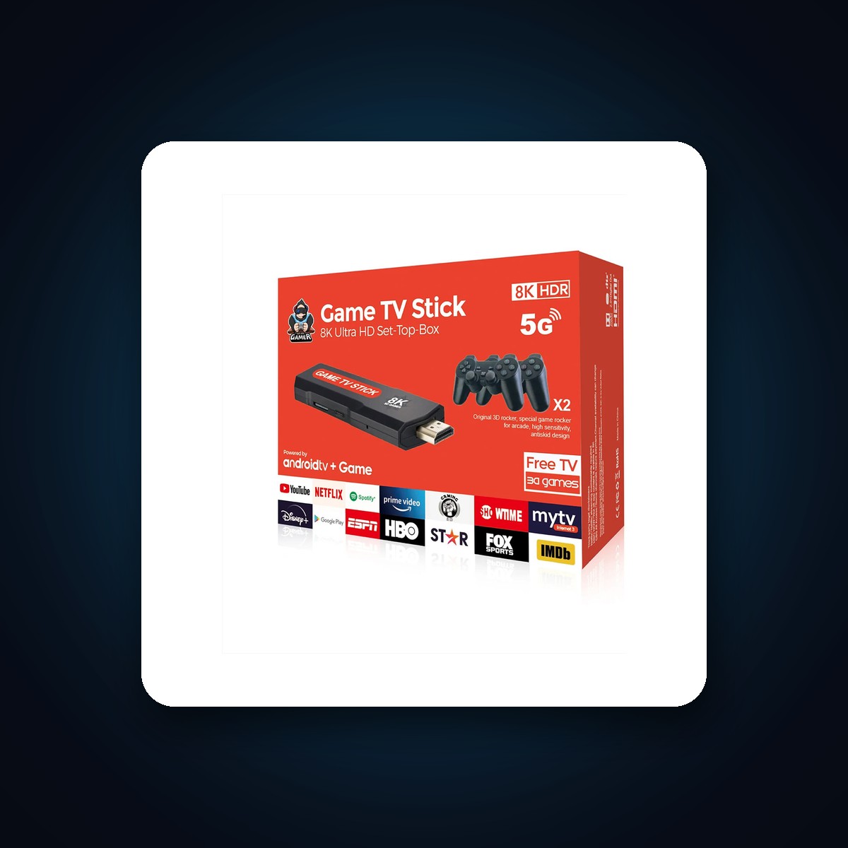 Game TV Stick 8K - Android TV + Games, 2 Wireless Controllers